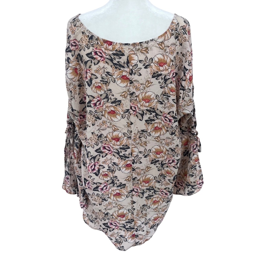 Liberty Love Women's Blouse 2XL Pink Floral Bell Split Sleeve Boho Feminine - Picture 4 of 11